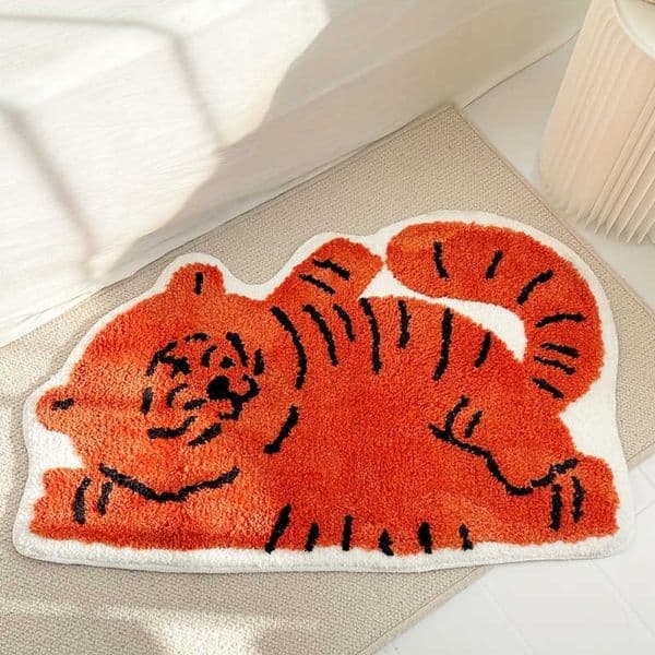 Kawaii VIKAMA Lying Cat Area Rug Soft Plush Non-Slip Floor Mat Perfect for Kids Room Nursery Pet Friendly Home Decor D260608