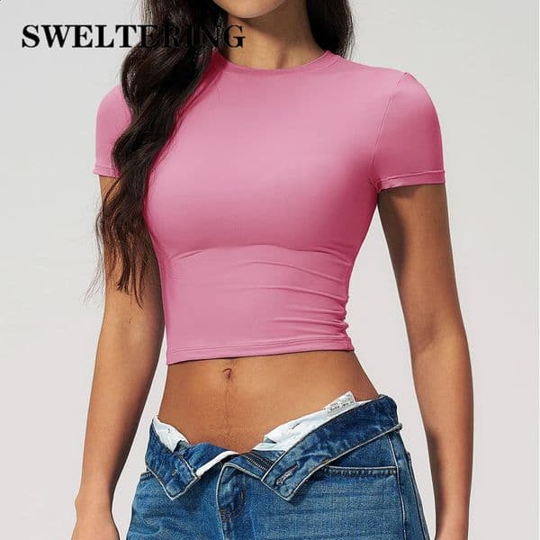 Women Solid Yoga Short Sleeve Breathable Sport TShirt Elastic Fitness Top Gym Shirts Female Casual Running Workout Clothes 260608