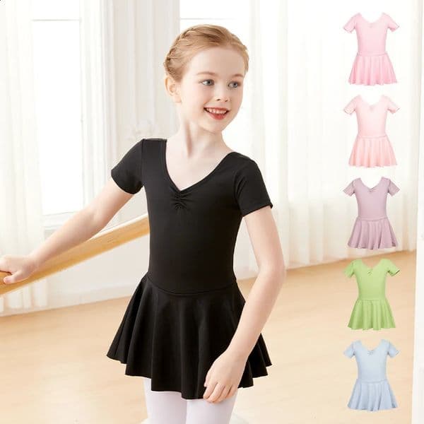 Girls Ballet Leotard Dress Pink Dance Leotard with Tutu Short Sleeve Ballerina Dress for Toddler GirlsLittle GirlsBig Girls 260608