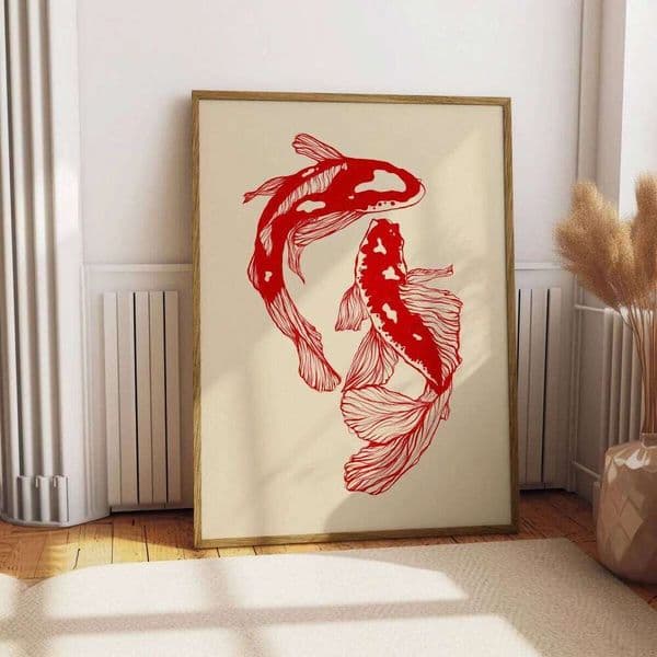 Japanese Red Koi Fish Canvas Modern Minimalism Aesthetic Prints Bedroom Kitchen Home Decor Art Poster Gifts W260608