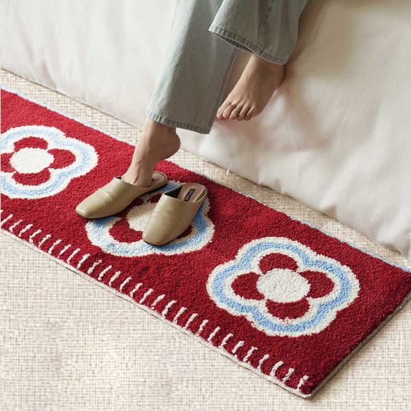Tufting Long Floral Bedroom Rug Tufted Living Area Carpet Bathmat Soft Floor Pad Tidy Mat Aesthetic Home Room Decor 45x160cm D260608