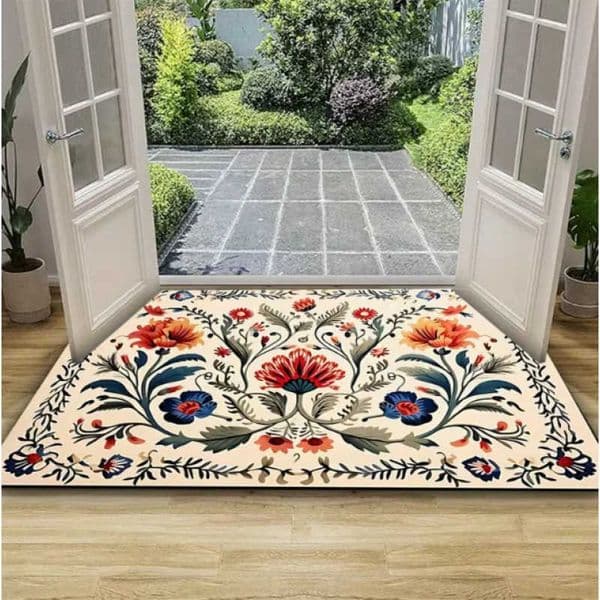 Doormat Welcome with Symmetrical Floral Bird Pattern Lightweight Decorative Floor Mat for Home Bedroom Kitchen Hallway D260609