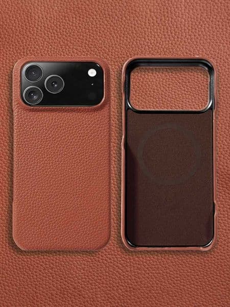 Natural Cowhide Lychee Leather for Case for iPhone 17 Air 15 16 Pro Max 17Pro Magnetic Protector Luxury Phone Back Cover J260609