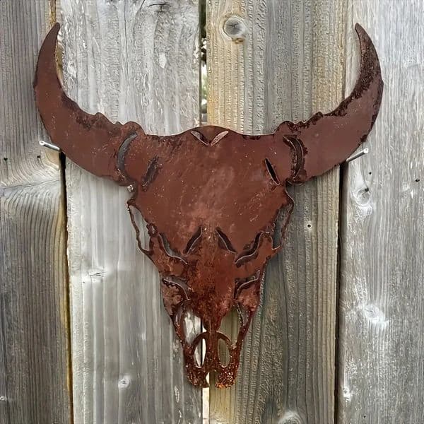 Western Bull Skull Metal Wall Home Decor Adds Outdoor Cow Sign Garden Areas Holiday Halloween Easter Thanksgiving 260609