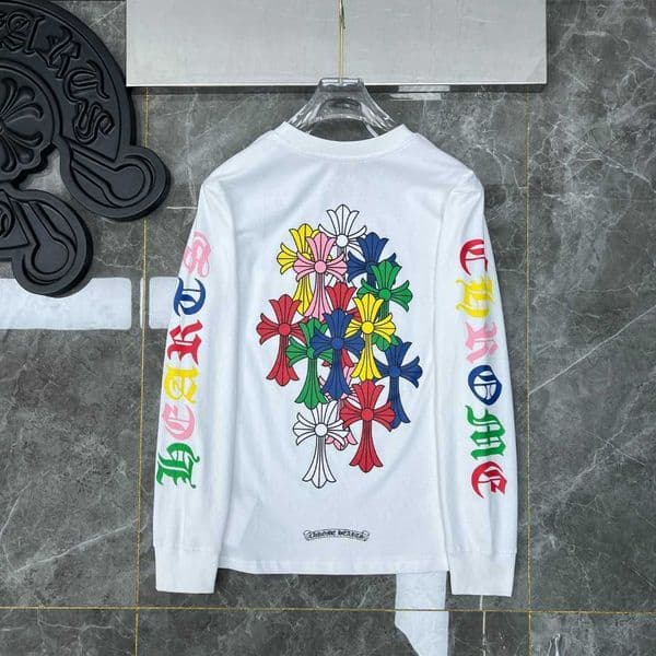 High quality designer clothing 2025 Spring/Summer New CH Chrome Colorful Phantom Cross Letter Floral Long Sleeve T-Shirt for Men and Women