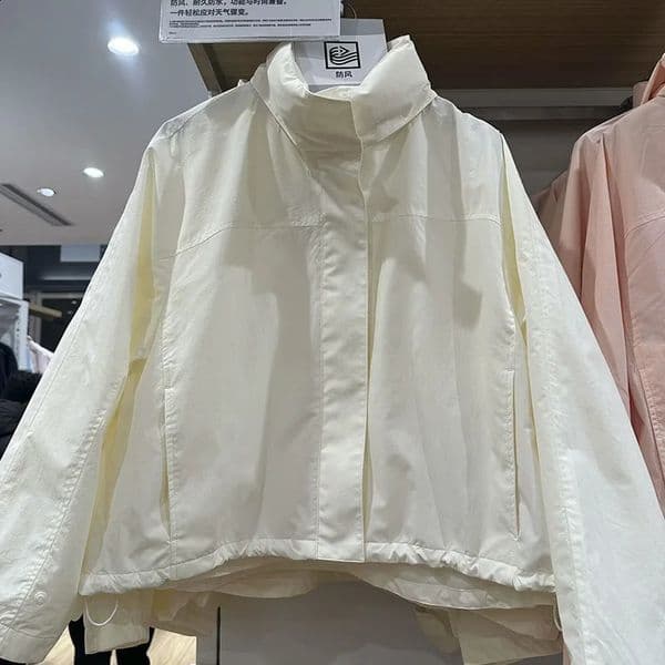 Windproof Stand Collar Jacket Womens Outdoor Casual Hooded Thin Coat 260609