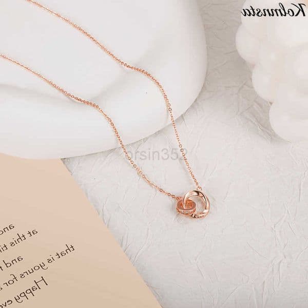 Chain Kolmnsta Zircon Double Circle Link Necklaces For Women Choker Jewelry Rose Gold Color Necklace Party Valentine GiftR260609