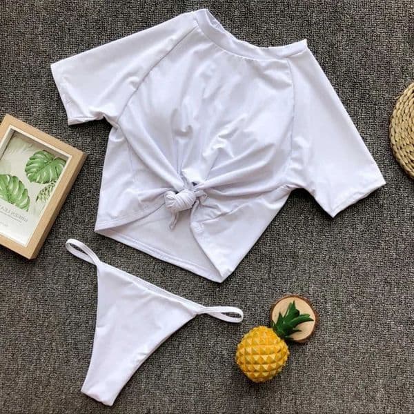 Colors Sexy Two Piece Swimsuit 2 Swimwear Women Short Sleeve Knotted Solid Two-piece Bathing Suit Beachwear Banadores Mujer 2026R260609
