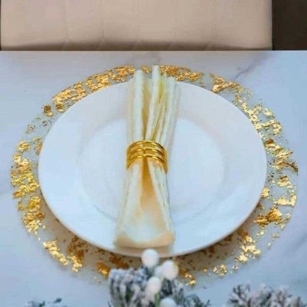 Table Gold Round 10-Pack Mats Metallic - Heat-Resistant Placemats for Dining Tea Time Special Occasions Elegant TableR260609