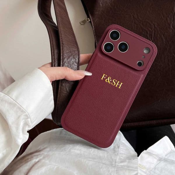 Name Personalized Custom Initial Gold Hot Foil Engraved Luxury Faux Leather Case For iPhone 17 16 15 14 13 Pro Max Plus Air Gift Z260609