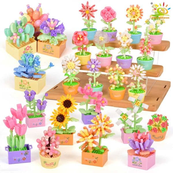 MOC HUIQIBAO Succulent Potted Plant Micro Building Blocks Flower Bouquet Model DIY Home Desk Plant Decoration Assemble Brick Toy H260609428G