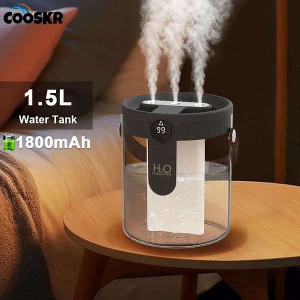 15L Air Humidifier Large Capacity Home Humidifier Silent Mist Maker 1800mAh Battery USB Rechargeable Humidifier with LED Light 260605