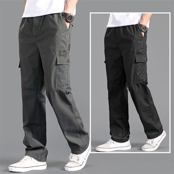 Cargo Pants Men's Loose Straight Oversize Clothing Solid Grey Versatile Work Wear Black Joggers Cotton Casual Male Trousers 260602CJ