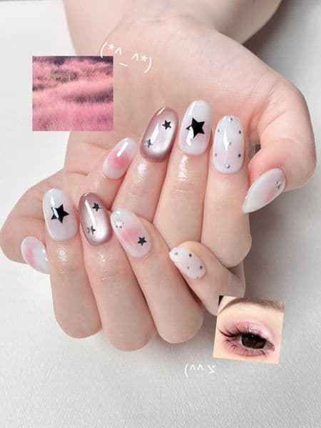 10pcs handmade pink press on nails short Oval nail art cat eye fake nails sweet and cool pink bow suitable for women to use C260609