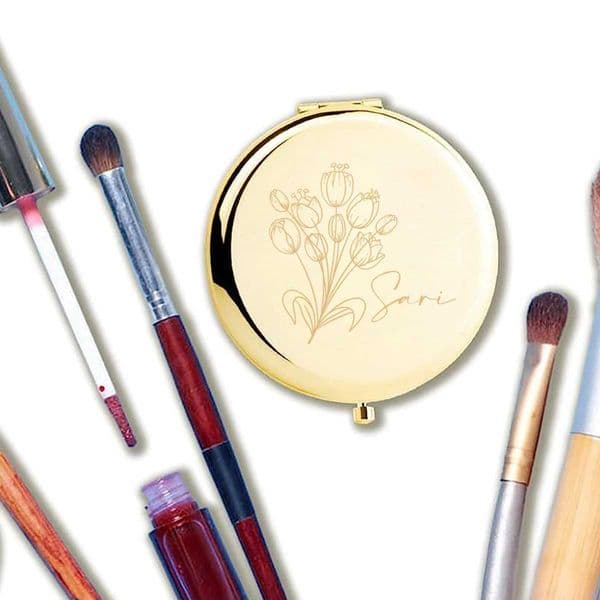 1pc Cartoon flower Round Customized Text Circle Mirror Makeup Mirror Folding Mirror Wedding Guest Gifts Anniversary gifts C260609
