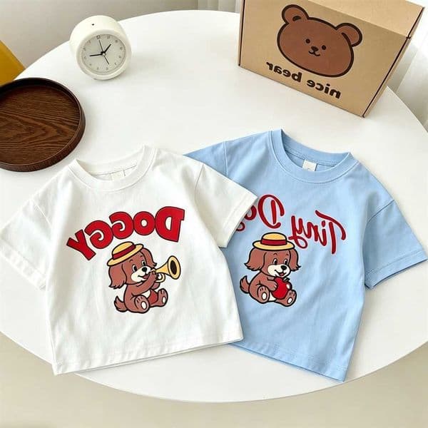 White Blue T-shirt For Boys And Girls Short-sleeved Tops New Design Tees Round Neck Base Shirt Toddler Loose Casual Clothing L260609