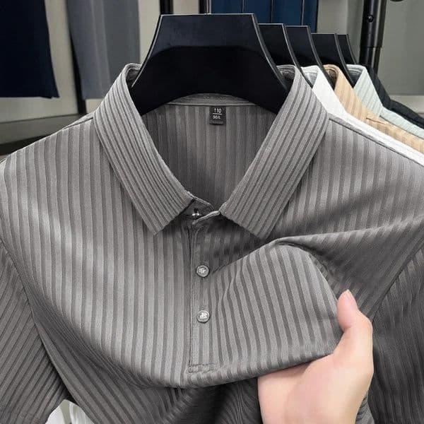 Mens Casual Fashion Striped Short Sleeved Collar Polo Shirt Breathable and Comfortable Summer Versatile Tshirt 260609