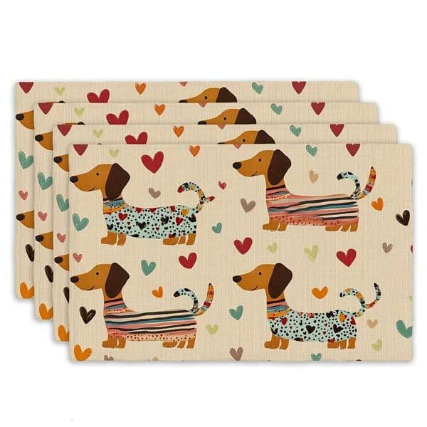 Heart Dachshund 1PC Playful Design Placemats - Adorable LOVE Accents Fade-Resistant Linen J260609