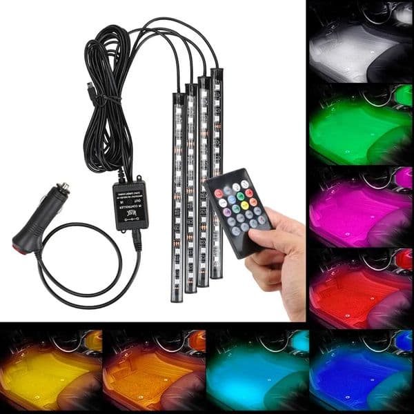 Car Key Cover 4 In 1 Car Inside Atmosphere Lamp 48 Led Interior Decoration Lighting Rgb 16-Color Wireless Remote Control 5050 Chip 12V Charge Charming With Reta 44