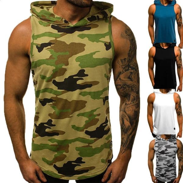 Mens Tank Top Streetwear Sleeveless Shirts Gym Men Fitness Hooded Shirt Bodybuilding High Elastic Sports Vest 260609