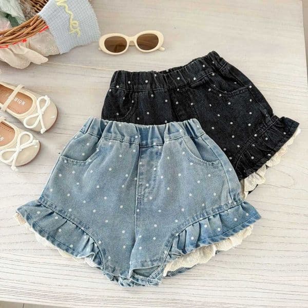 Childrens Clothing Summer New Shorts Fashionable Childrens Loose Pants Girls Polka Dot Lace Shorts Girls JeansT260609