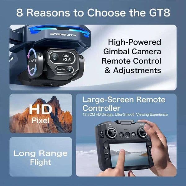 New GT8 Remote Control With Screen HD Aerial Photography Brushless Obstacle Avoidance Quadcopter Toy Aircraft Drone Kuhangxin