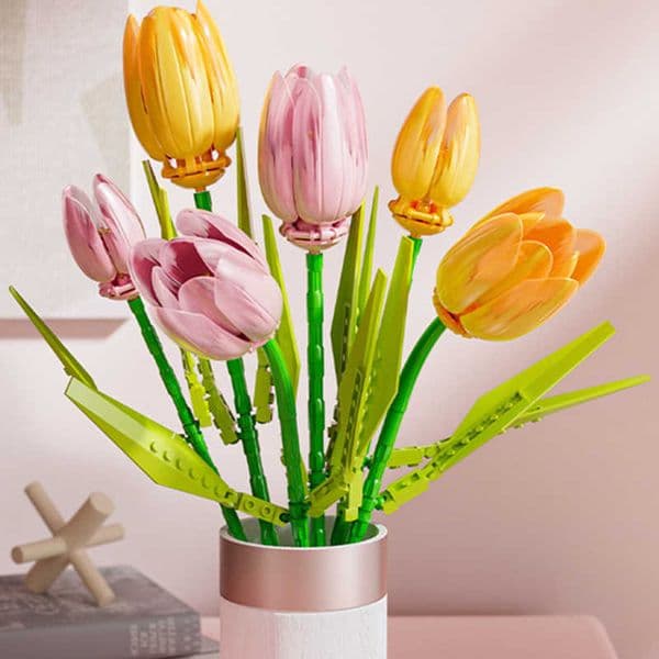 3in1 DIY Pink Yellow Tulip Plants Romantic Peace And Hope Valentines Day Gardens Building Blocks Model Bricks Sets Kits H2606095B61