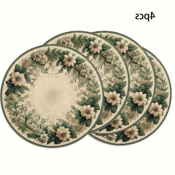 Mat VIKAMA 4PC Retro Flower Table Rice White Base Home Dining Table Coffee Shop Desktop Decoration and AccessoriesR260609