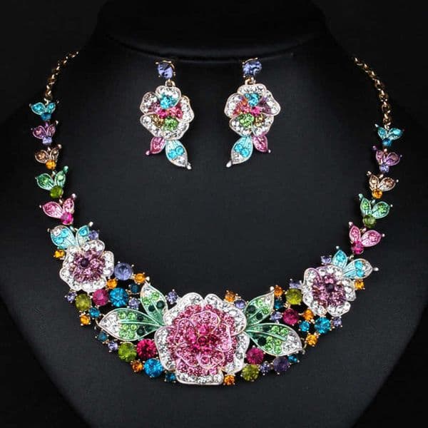 Luxury Colorful womens Flower Zlxgirl necklace And earring jewelry sets fine wedding bridal accessories setsR260609