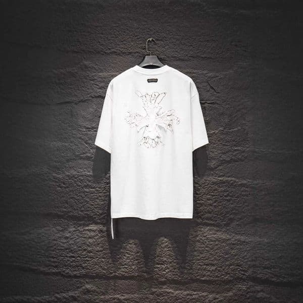 High quality designer clothing CH Chrome Correct Version Summer Patch Cross Embroidery Short Sleeve T-Shirt Unisex{category}