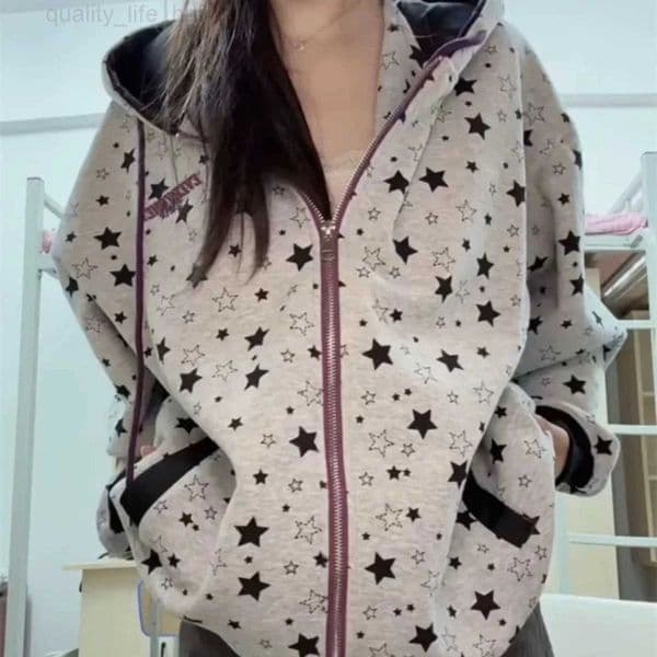 Cool Full Grey New Star Sweet Zipper Hooded Hoodie Spring And Autumn Dressing Up Collection Casual Fashion Trends Versatile X260609