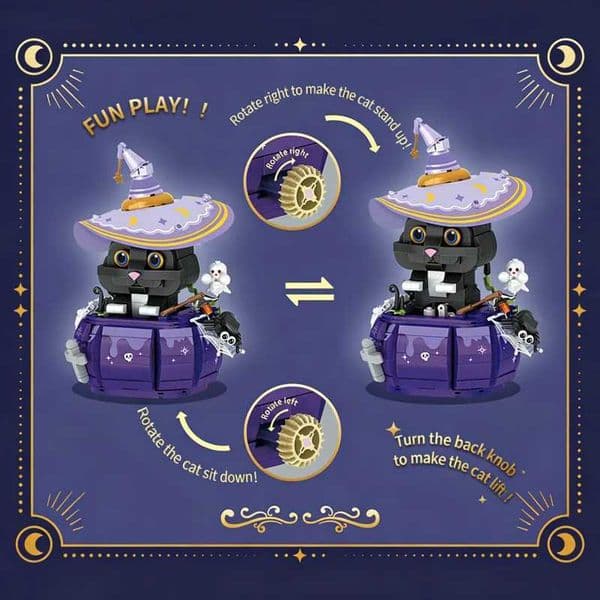 Gothic Black Cute Cat Building Kit Wizard Themed Construction Toy Stylish Desk Decor for Adults Z260609