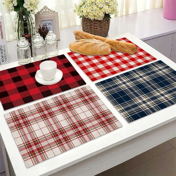 Plaid Print Classic Placemats Big Scotland Pink Khaki Navy Blue Grid Cup Pads Kitchen Dining Room Vintage Holiday Drink CoasterR260609