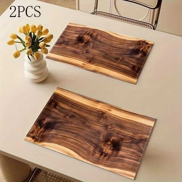 VIKAMA Wood Grain Rectangular Placemat Waterproof Oil Resistant Heat-Insulating Dining Table Mat Desktop Decoration Accessorie J260609