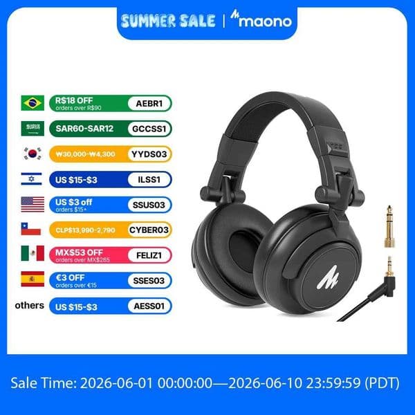 maono MH601 Wired Headphones Professional Studio Monitor Headphones with Detachable Plug Cable 50mm Driver for DJ Gaming T260608