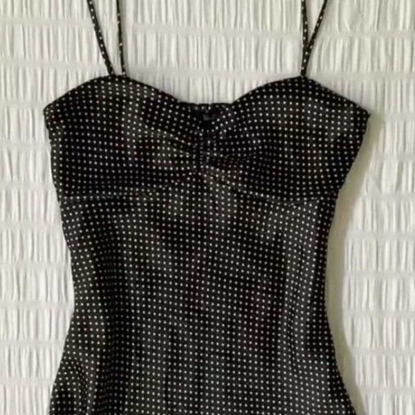 French Vintage Polka Dot Camisole Vest Women Summer Folds Sleeveless Y2k Crop Halter Tops Sweet hottie Slim Outerwear Tanks J260609