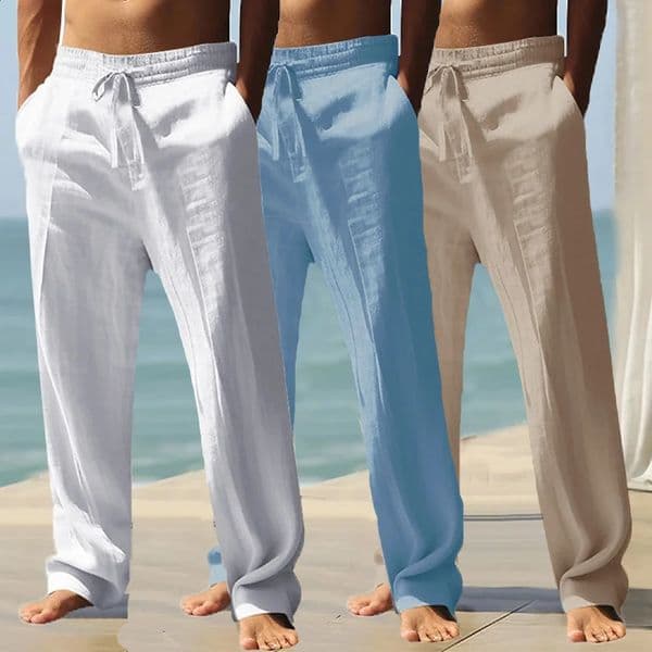 Mens Casual Breathable Pants Summer Solid Color Elastic Waist Trousers Loose Fitness Lightweight Wide Leg Streetwear 260609