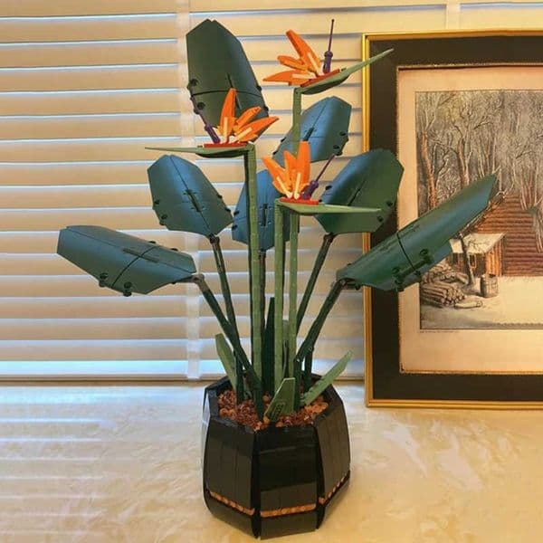 Bird Paradise Artificial Flower Building Blocks Desktop Potted Plant Brick Set Romantic Decor Toy Gift for Women Friend 1378PCS H2606098ANV