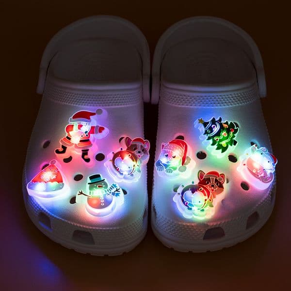 LED Christmas Shoe Charms Light Up Festive Winter Figure Holiday Elements For Clogs Glowing Sandal Badges Kids Gift