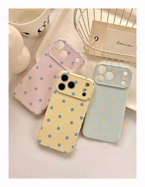 INS Lovely Polka Dot Cute Soft Phone Case for IPhone 14 16 15 17 Pro Max 13 Korean Candy Phone Protective Back Cover Case J260609