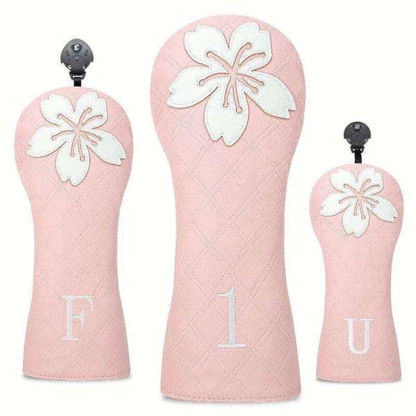 Pink white flower cherry blossom design - durable mesh and PU cover, protective golf club head cover 26L0609