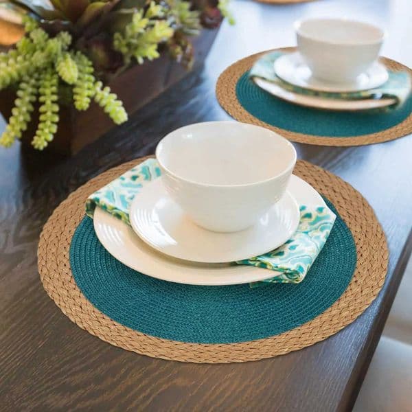 Round Braided Placemats Set of 6 Table Mats 15 Inch Washable Heat Resistant for Dining Table Non-Slip Indoor Outdoor Place Mats J260609