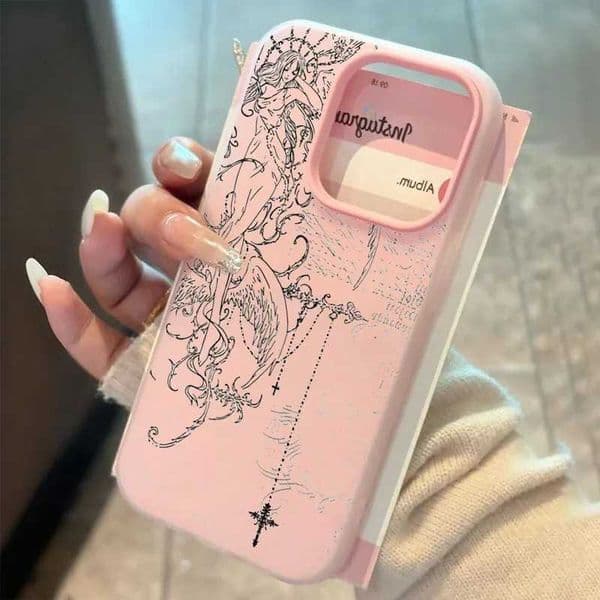 Gothic Style Angel Cross Silicone Matte Candy Color 2 in 1 Phone Case for iPhone 17 Air 16e 16 15 14 13 Plus 12 11 Pro X XR Max L260609