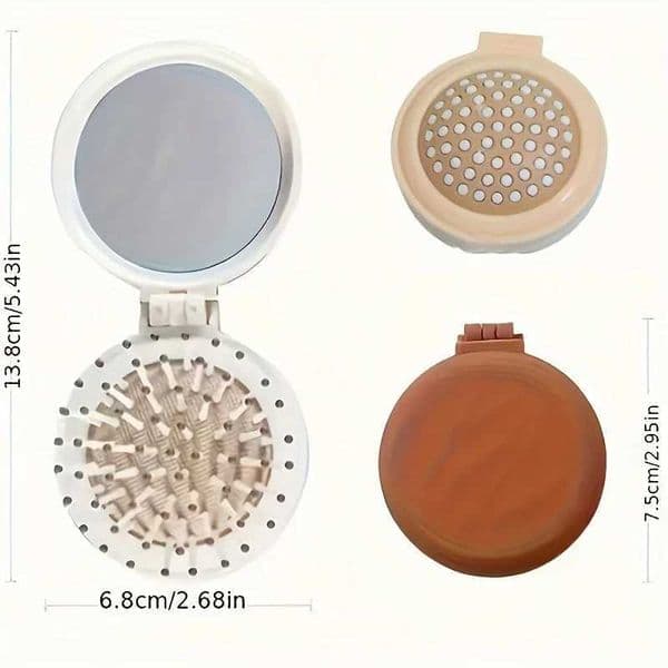 Mini Portable Folding Travel Hair Brush with Mirror for Women Lightweight Plastic Dual Fold Design for Outdoor Use Hand Washable C2606091