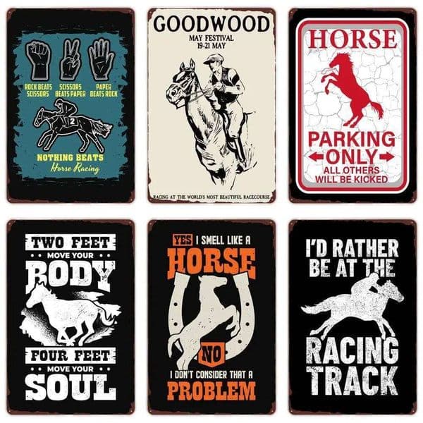 Vintage Running Tin Poster for Home Retro Metal Sign, Race Horse Wall Art, Club and Bar Decor, Gift J260609