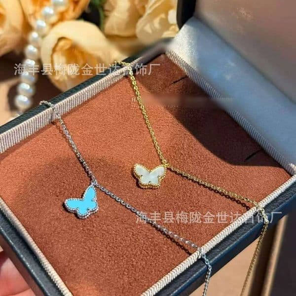 Designer jewelry vanly cleeffly end butterfly necklace style light luxury earrings white mother of pearl turquoise gold plated designer bracelet women