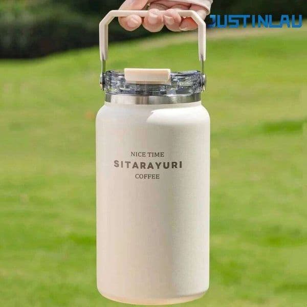 JUSTINLAU 1200/1500ml Thermos Stainless Steel Vacuum Flask Cold&Hot with Handle Straw Thermal Travel Mug Coffee Cup 26L0609