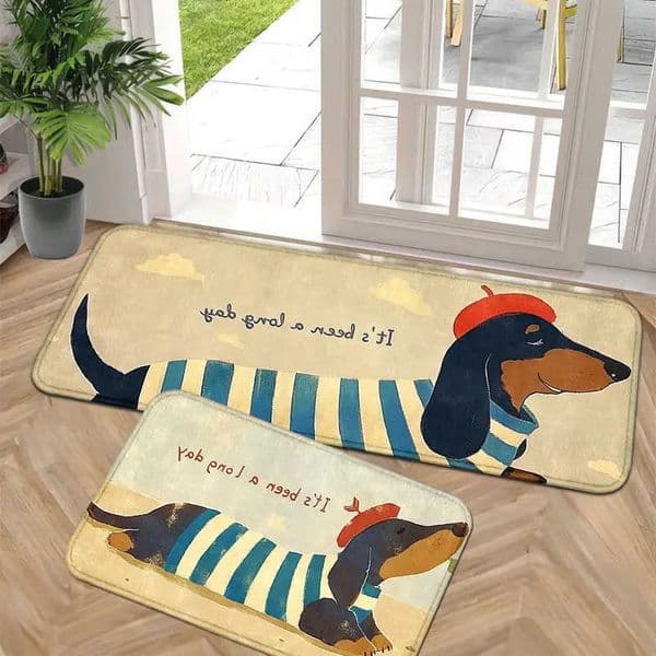 Dachshund Cute Dog Mat Anti-Slip Entry Floor Mat for Kitchen Corridor Balcony Long-Striped Carpet for Home Decoration D260609