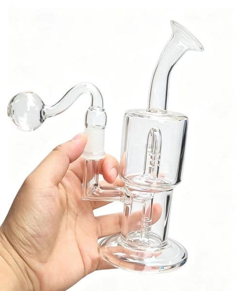 Newest Clear Recycle Glass Bongs Water Pipes Bubbler Glass Beaker Hookahs Water oil burner Bong Smoking pipe with 14mm female banger bowl