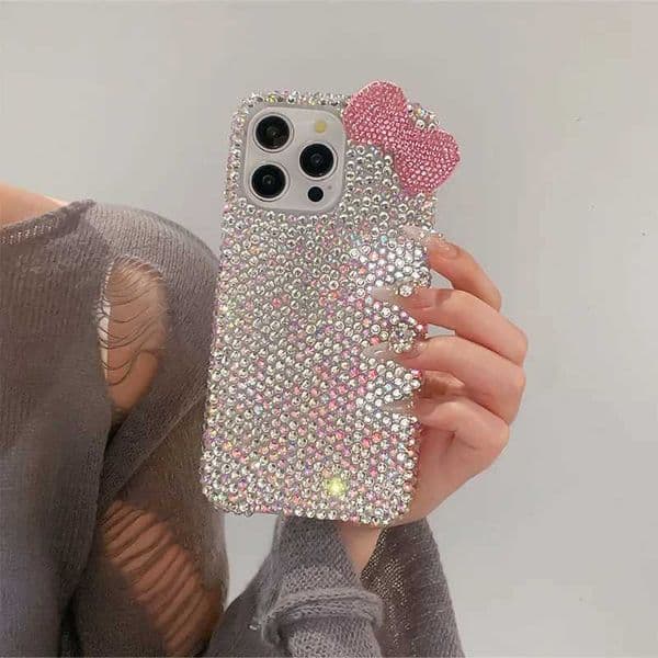 Diamond The Sparkling water diamond bow phone case is suitable for iPhone17pro 15 14 13 16Prax phone cases J260609
